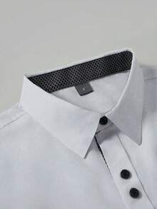 Manfinity Mode 男士對比色單排扣休閒百搭短袖襯衫，適合日常穿著 - 淺灰色 - 查看 4
