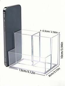 1Piece 3 Compartment Clear Pen Holder Office Desktop Supplies Organizer Box For Students Makeup Brushes Storage Cosmetic Accessories Home Office Desk Organization Must Have Accessory - Clear - View 7
