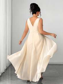 Elenzga Women's Plus Size Elegant Cinched Waist Jumpsuit - Apricot - View 2
