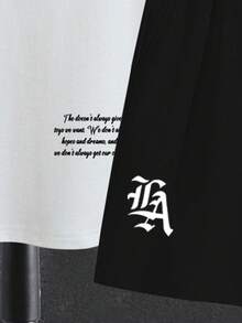 GENIUS ODE 男士字母印花圆领短袖 T 恤和配套短裤两件套，舒适服装 - 彩色 - 查看 5