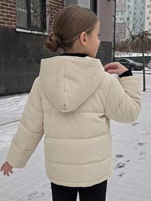 Hapijoa Young Girl Versatile Fashion Zipper Long Sleeve Hooded Padded Coat Winter - Beige - View 3