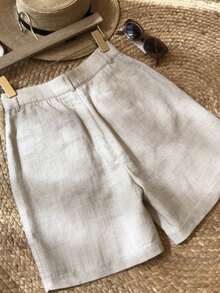 Resyla Quần short nữ in họa tiết hiệp sĩ, kiểu dáng thường ngày, đa năng, thích hợp mặc hàng ngày. - Màu Khaki - Xem 3