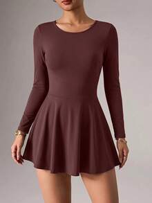 Glamine Charm Youthful Brown Backless Square Neck Sports Dress - Brown - View 8