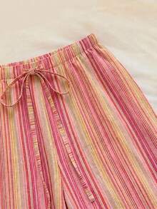 SHEIN EZwear 女款休閒低腰直筒褲，彩色條紋褲，夏季，街頭風，適合日常通勤、約會、聚會、秋冬/夏季、派對、婚禮、海灘、畢業典禮、優雅、休閒、外出、Y2K、音樂節、假期、返校、度假 - 彩色 - 查看 4