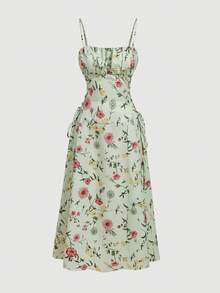 SHEIN MOD Vestido con tirantes y cordón ajustable con estampado floral para mujer - Multicolor - Ver 5