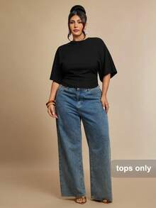 SHEIN BAE Plus Size Women Solid Color Casual Versatile Daily Wear T-Shirt Fall - Black - View 7