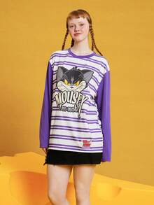 TOM & JERRY X SHEIN Unisex 1pc Striped Cartoon Printed T-Shirt - Multicolor - View 4