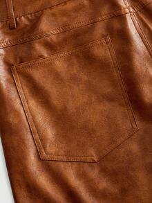 ROMWE MEN Casual Men's Fashion Vintage PU Distressed Shorts - Orange - View 5