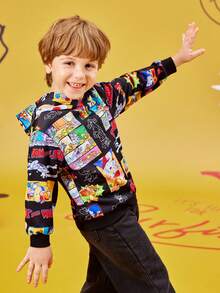 TOM & JERRY X SHEIN Young Boy Casual Cartoon Print Sweatshirt, Spring And Autumn - Black - View 4