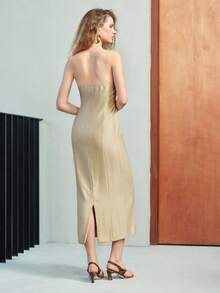 MOTF PREMIUM WOMEN'S SINGLE-BREASTED FRONT-OPENING WAIST-CINCHING BACKLESS HALTER NECK LONG DRESS BRUNCH CHAMPAGNE SUMMER ELEGANT - Apricot - View 3