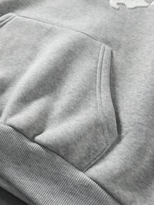 ROMWE MEN 男士時尚百搭刺繡口袋長袖連帽衫 - 灰色 - 查看 3