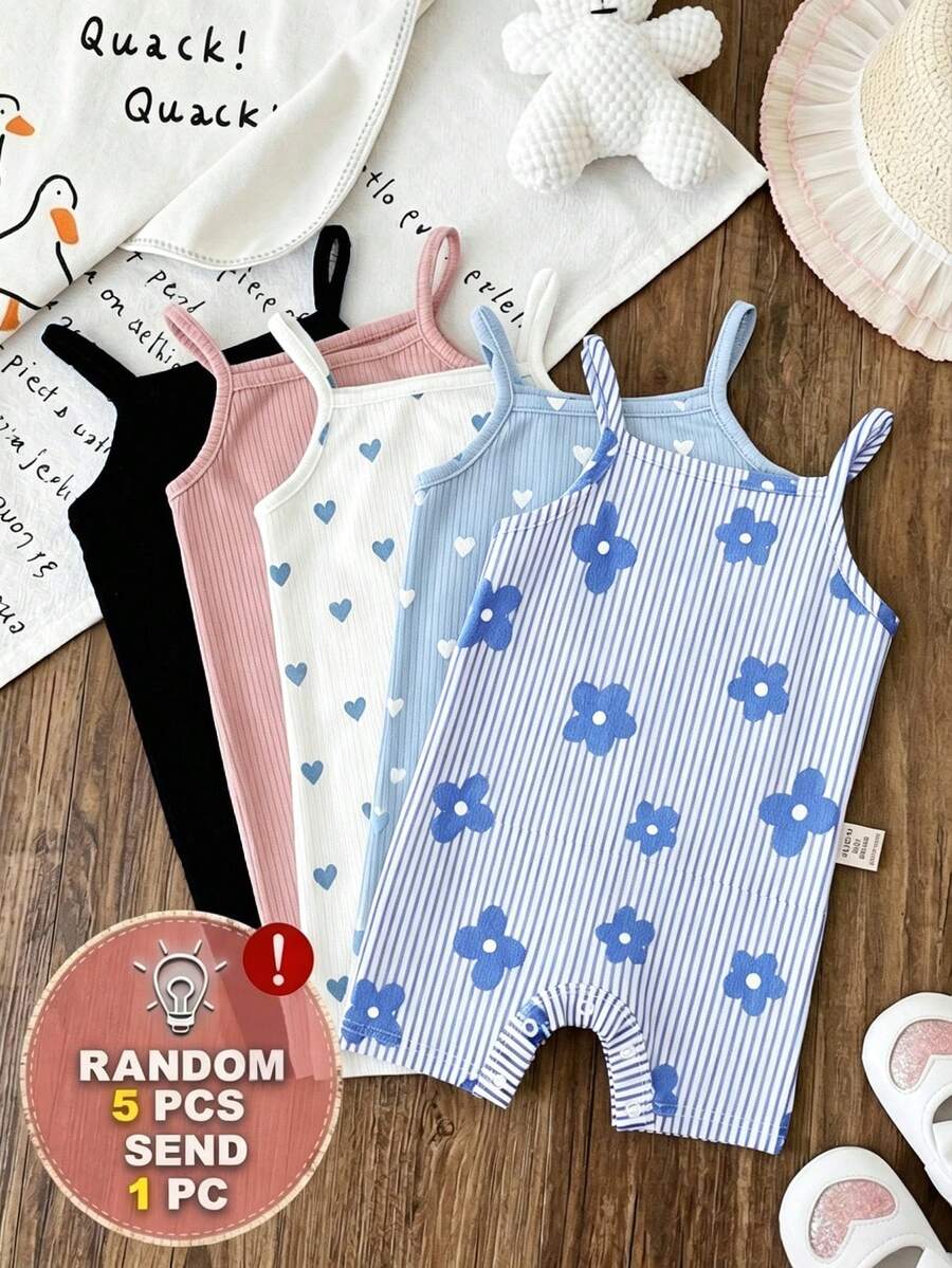 SHEIN LMoss Kids 新生兒休閒細肩帶連身衣 - 彩色 - 查看 1