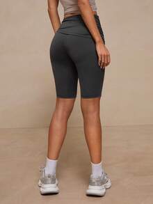 Glamine Women's Summer Casual Sports Pleated Design Fitted Athletic Leggings - Dark Grey - View 3