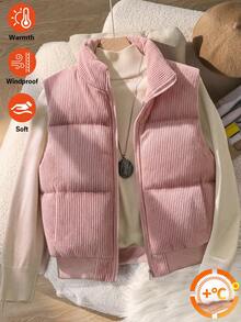 SHEIN 女童（大童）休閒百搭運動風立領短版絎縫加厚背心，秋冬款 - 彩色 - 查看 1