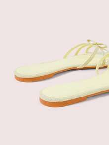 CUCCOO DOLLMOD Sandalias planas cómodas de color amarillo claro para mujer, zapatos de primavera con decoración de lazo de estilo dulce - Amarillo claro - Ver 6
