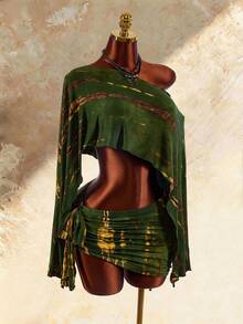 Amplova Women's 2 Pieces Dark Green Branch Sexy Bohemian Boho Art Style Cover-Up Set Vacation Summer - Army Green - View 10