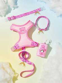 SHEIN X Care Bears 卡通寵物散步套組，胸背帶牽繩項圈便攜拾便袋架，多尺寸適用貓狗，柔軟聚酯纖維套裝，適合日常戶外散步訓練 - 淡裸粉 - 查看 1