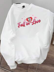 TOM & JERRY X SHEIN Damen Lässig Cartoon Katze & Herz Muster Rundhals Sweatshirt, Herbst - Weiss - Übersicht 6