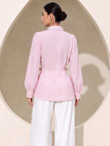 Graceveil Women's Pink Waist Tie Spring/Summer Fashion Versatile Commuter Style Blouse - Pink - View 3