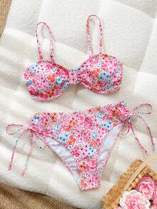 Swim Lushoire 女款時尚花卉印花兩件式比基尼沙灘套裝，適合春夏度假 - 彩色 - 查看 5