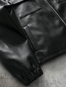 AXEPEAK 男士字母刺繡多功能口袋休閒拉鍊門襟夾克 - 黑色 - 查看 4