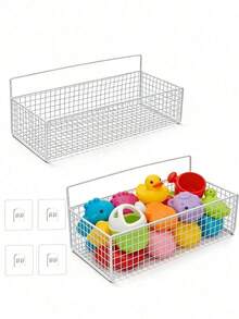 2 Sets Bathtub Toy Storage Racks And Organizers, 2 Packs Metal Wire Mesh Bathtub Toy Storage Containers, Large Capacity Rust-Proof Hanging Baskets Designed For Bathtub, Shower, Bathroom, Toilet, Kitchen - Multicolor - View 3