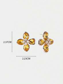Noxbound Golden Yellow Women's Flash Flower Stud Earrings New Fashion Earrings - Yellow Gold - View 6
