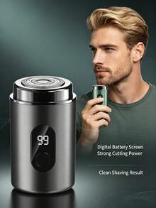 Teckwe 1 Piece Abs Mini Electric Shaver Digital Power Display High Speed Sharp Blade Double Click Start Rechargeable Portable Waterproof Travel Facial Razor For Men Daily Business Trip Outdoor Spring Summer Autumn Winter Trending Men Grooming Gadget 300mAh - Multicolor - View 5