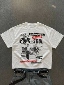 Manfinity ZONE917 Boxy Cropped Street Punk Band Graffiti Newspaper Direct Print White 100% Cotton T-Shirt - White - View 6