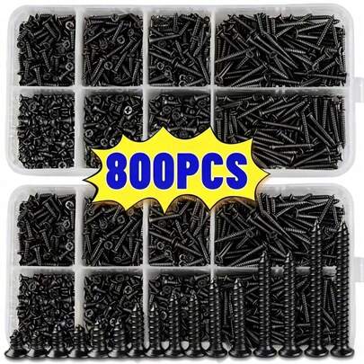 800‑Piece Self‑Tapping Wood Screw Set, M2 Flat‑Head Metal Self‑Tapping Screws, Self‑Tapping Screw Assortment With Lock Nuts And Screw Fasteners