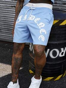 SLATEMANN Men's Summer Casual Letter Print Tank Top And Shorts Set - Baby Blue - View 5