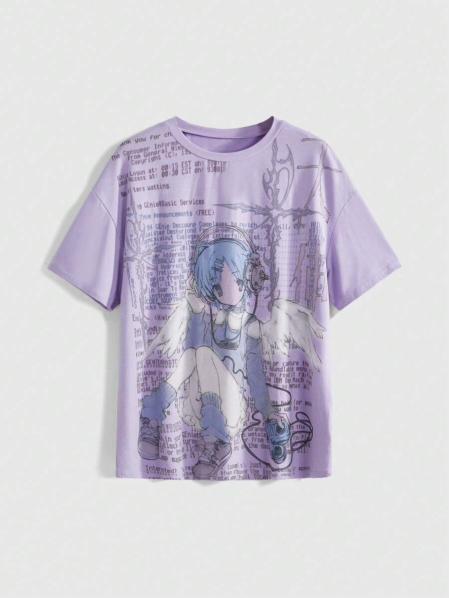 ROMWE EDITION Kaos Wanita Gaya Vaporwave Anime Kawaii yang Lucu - Mauve Purple - View 1
