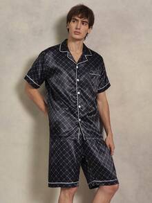 EverLounge Men's Plaid Short Sleeve Single-Breasted Top And Shorts Loungewear Set Sleep Home Black And White Summer Casual Cute - Multicolor - View 1