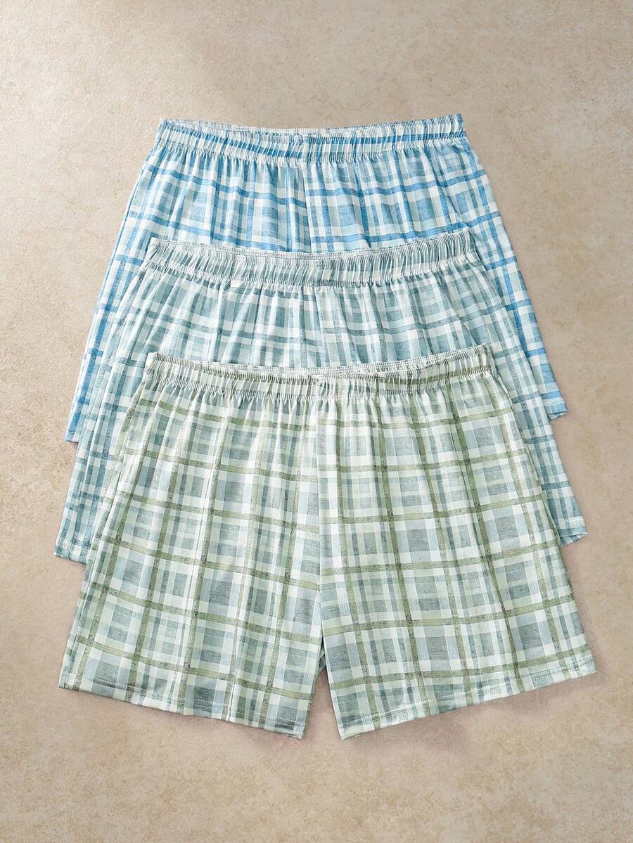 EverLounge Men's Lounge Shorts 3 Packs Vintage Plaid Print Loose Sleep Boxers Set - Multicolor - View 1