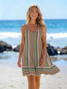 SHEIN LUNE Women's Printed Mini Ruffle Hem Cami Dress - Multicolor - View 3