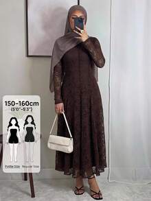 SHEIN PETITE Elegant Dark Brown Lace Dress For Women,Dresses For Women Elegant Dinner Autumn - Coffee Brown - View 8