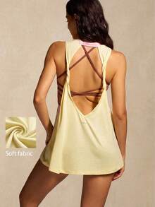 VARSIVA Top deportivo largo para mujer con espalda calada y bloques de color - Multicolor - Ver 2