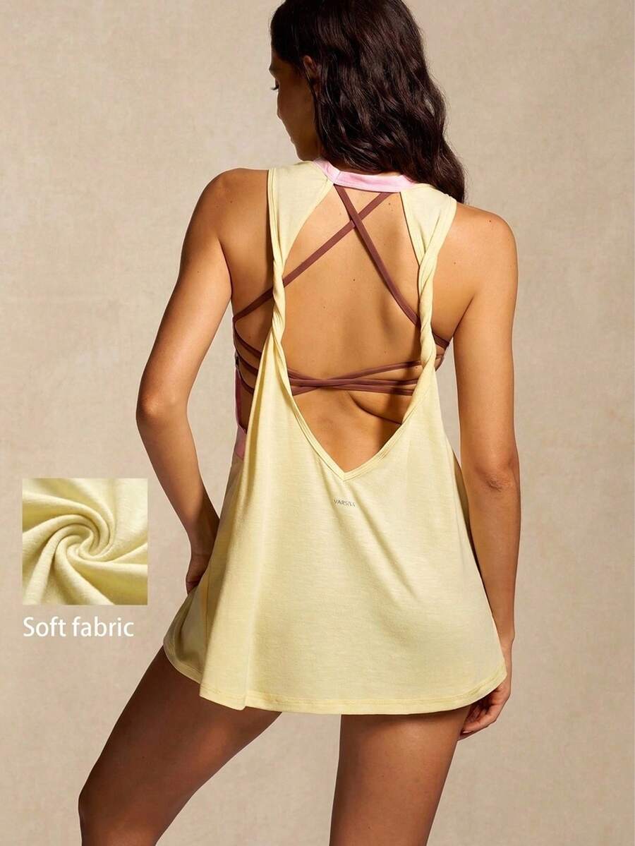 VARSIVA Top deportivo largo para mujer con espalda calada y bloques de color