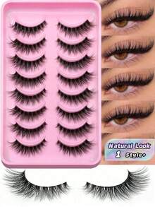8 Pairs Natural Cat Eye Fake Eyelashes, Soft 3D False Lashes Voluminous Wispy Strip Lashes For Daily, Party, Wedding, Music Festival (BB06) - Black - View 1