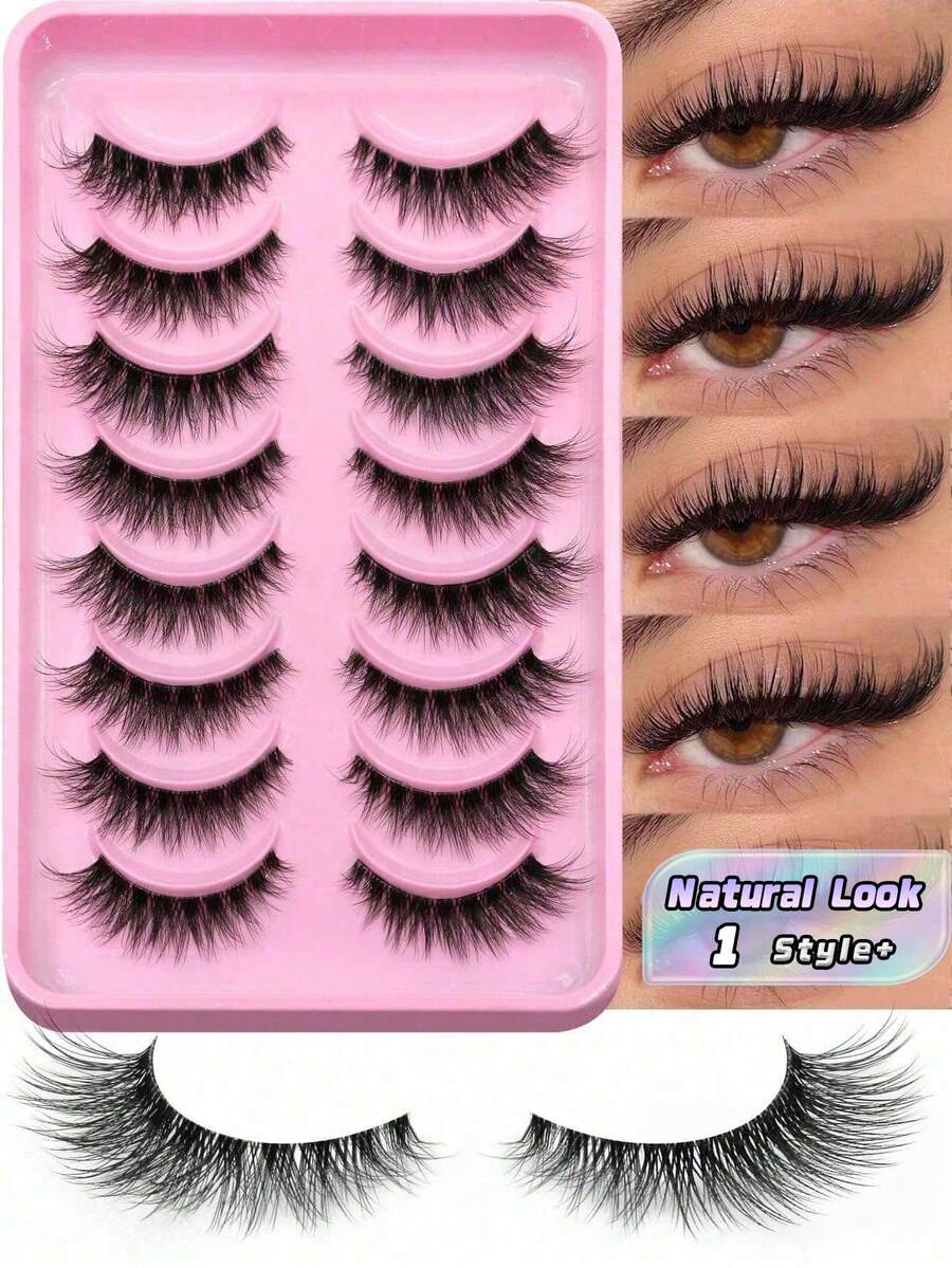8 Pairs Natural Cat Eye Fake Eyelashes, Soft 3D False Lashes Voluminous Wispy Strip Lashes For Daily, Party, Wedding, Music Festival (BB06) - Black - View 1