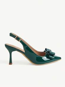 CUCCOO CHICEST Sepatu Stiletto Hijau Ujung Lancip Bentuk Vamp Bulat dengan Pita Dua Lapis, Modis dan Seksi, Cocok untuk Perjalanan Sehari-hari, Serbaguna, Elegan, dan Sederhana. - Dark Green - View 4