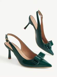 CUCCOO CHICEST Sepatu Stiletto Hijau Ujung Lancip Bentuk Vamp Bulat dengan Pita Dua Lapis, Modis dan Seksi, Cocok untuk Perjalanan Sehari-hari, Serbaguna, Elegan, dan Sederhana. - Dark Green - View 6