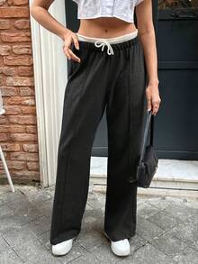 EURMUSE Drawstring Waist Pants - Dark Grey - View 5