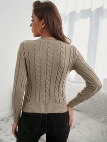 EURMUSE Solid Cable Knit Sweater - Grey - View 2