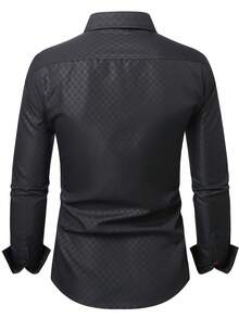Manfinity Mode Men's Single-Breasted Casual Versatile Daily Long Sleeve Shirt - Black - View 2