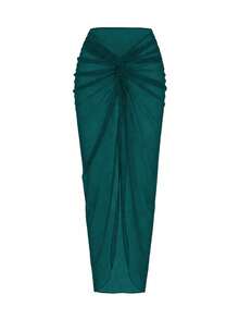 Sunnyshic Women's Oasis One-Piece Swimsuit Set, Deep Brown Deep V-Neck Design, Hand-Woven Rope Waistline, Summer Evening One-Piece Swimsuit Set, Cross Slit Long Dress - Green - View 8