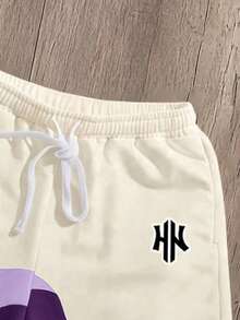 Manfinity Joysei Men's Colorblock Print Drawstring Waist Casual Shorts For Daily Wear And Vacation - Purple - View 3