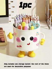 Desktop Stationery Storage Box With Multi-Functional And High-End Feel, Drawer Compartments, Large Capacity, Student Cosmetics, And Rotating Pen Holder - View 8