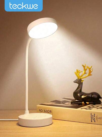 Teckwe USB Rechargeable LED Desk Lamp, Eye-Caring Reading Light, USB Powered, 3 Brightness Levels, Switchable White/Neutral/Warm Light Modes, Night Light Function, Ideal For Home Office Reading & Study, 800mAh Battery Capacity