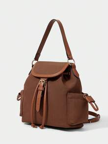 SHECARRY Ladies Fashion Brown Backpack, Casual Simple Commuter College Backpack, Shoulder, Suitable For Daily Life, School, Shopping, Shopping - Brown - View 2